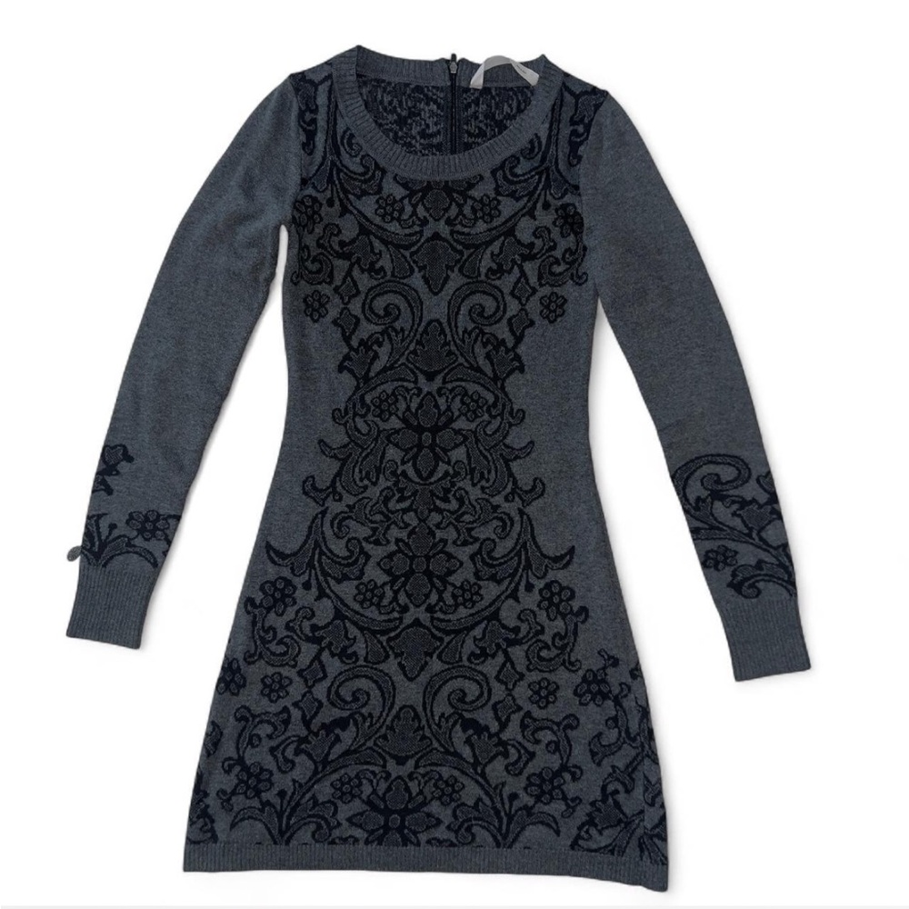 Elegant Gray and Black Patterned Dress
